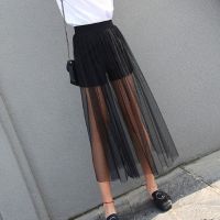 【CC】❀☇  Woman New Fashion See-Through Mesh Skirts Waist Female Bottomed Skirt