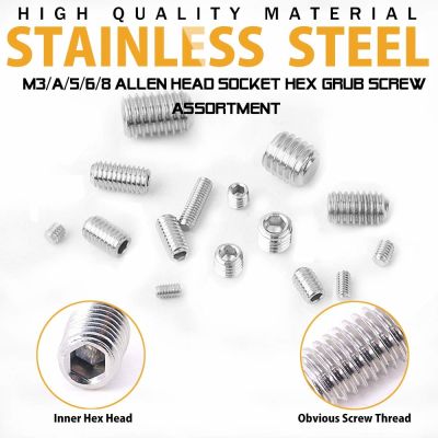 300P M2.5M3M4M5M6M8 Stainless Steel Hex Allen Head Socket Set Screw Bolts Assortment Kit Grub Screw with Internal Hex Drive