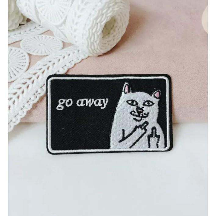 Go Away White Cat Middle finger Iron On Sew DIY Decor Embroidered Patch