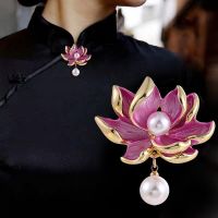 New vintage style new lotus pearl brooch anti light cheongsam buckle clothing accessories