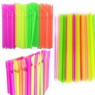 Neon Drinking Straws for 80s Retro Party or Kids Glow Birthday Colored Plastic Drinking Straws Black Light Party Decortions