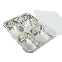 ถาดใส่อาหาร ถาดหลุม มีฝาปิด ขนาดเล็ก รุ่น Stainless-Steel-Small-Food-tray-4holes-with-Plastic-Cover-00h-June-Beam