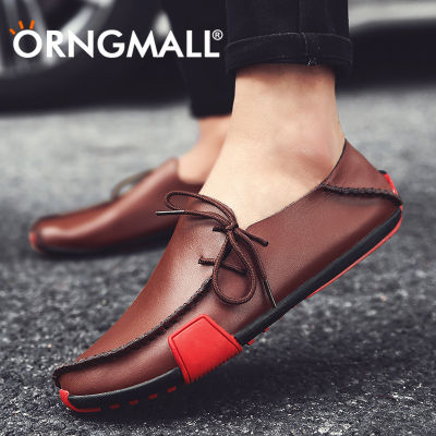 ORNGMALL รองเท้าหนังส้นเตี้ยสำหรับขับรถของมาใหม่,รองเท้าหนังลำลองรองเท้าแบบสวมแฟชั่นรองเท้าขนาดใหญ่ขี้เกียจ38-47