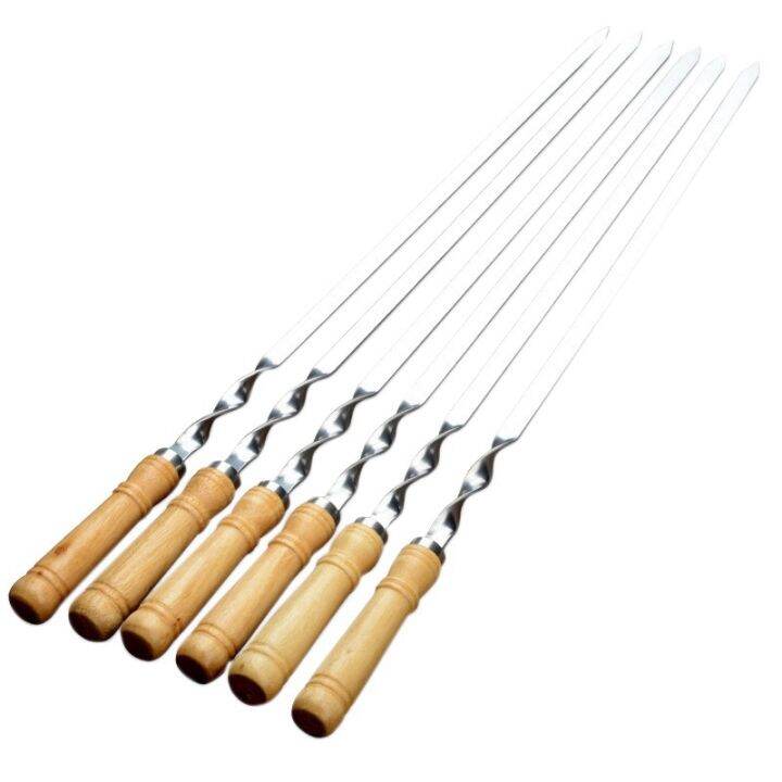 6pcs-55cm-bbq-skewers-long-handle-shish-kebab-barbecue-grill-stick-wood-bbq-fork-stainless-steel-outdoors-grill-needle