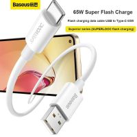 Baseus ยูเอสบีสายเคเบิลข้อมูลชาร์จแบบ Flash เป็น Type-C 65W 1M/2M สายชาร์จชาร์จไฟรวดเร็วชนิด C เหมาะสำหรับ Huawei ที่เหมาะกับ Xiaomi