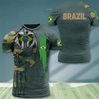 Quality] Camiseta Masculina Do [high Brasil Bandeira Nacional Dos Veteranos 3d Estampa Gráfica Manga Curta Roupas De Tamanho Grande Fashion Versatile