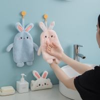 Absorbent Hanging Type Cute Rabbit Embroidered Towelette Home Decora Dual Purpose Coral Velvet Hand Towel Bathroom Supplies