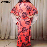 VONDA ชุดเดรสเสื้อเชิ้ตพิมพ์ลายวินเทจสำหรับผู้หญิงชุดกระโปรงสวมศีรษะลายดอกไม้ขนาดใหญ่ (กระโปรงยาว) 105