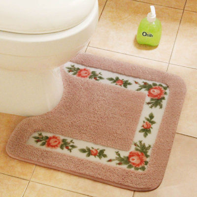 Pastoral U Shaped Bathroom Bath Mat Nonslip Toilet Rugs Water Absorption Floor Mat for Toilet Hand Sink Washable Toilet Mat