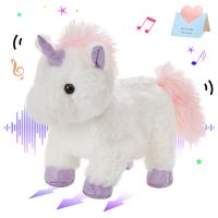 Bstaofy Electric Plush Toy Walking Music Unicorn Cute White Childrens Throw Pillow Child Companion Kids Birthday Gift
