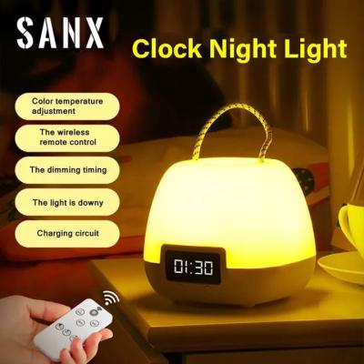 ✒☜ SANX Bed Lamp LED Night Light USB Rechargeable Lampu Adjustable Brightness Table Lamp with Remote Control Clock Display