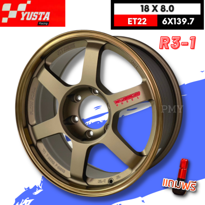 ล้อแม็กขอบ 18x8.0 6x139.7 ET+22 CB106.1 🚘ยี่ห้อ YUSTA รุ่น R3-1🌈งานTE37 หยอดแดง🌈  🔥(ราคาต่อ1วง)🔥 รุ่นยอดนิยม ล้อแม็กรถยนต์ขอบ18