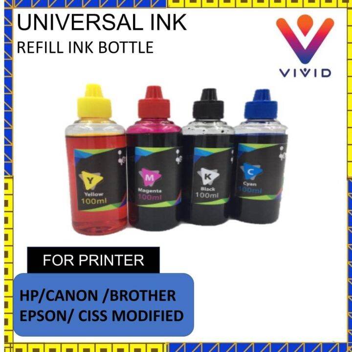 Universal Inkjet Printer Refill Dye Ink Bottle 4 colour - 100ml - BLACK ...