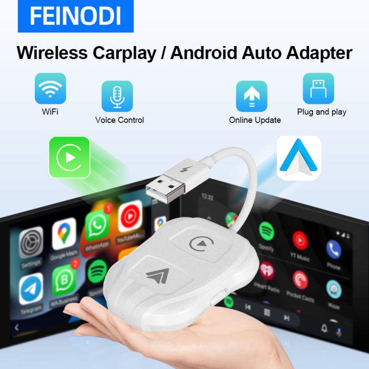 Wireless Apple CarPlay Android Auto Wireless Adapter 2-in-1 Converts Wired  to Wireless Plug and Play