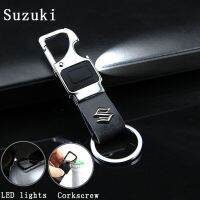 Angel Suzuki Logo Car Keychain Alloy LED Light Spiral Leather Waist Hanging Buckle Metal Key Ring Auto Accessories For Swift Vitara Jimny Ertiga SX4 Alto Ciaz Dzire APV S-Cross XL7 Alivio