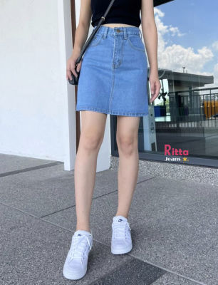 RittaJeans มีบิ๊กไซส์ S-6XL กระโปรงยีนส์เอวสูง ทรงเอ สีอ่อน