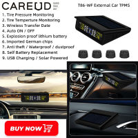 CAREUD T86-WF จอแสดงผล LCD ภายนอกของรถ Car TPMS ไร้สายระบบการตรวจสอบแรงดันยางรถยนต์ Car พร้อมเซ็นเซอร์4ตัวยูเอสบีชาร์จไวพลังงานแสงอาทิตย์