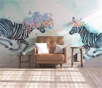 ☫✹ Decorative wallpaper Hand-painted Flower Zebra Background Wall