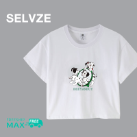 เสื้อเสื้อยืดสั้นลายการ์ตูนรูปสุนัขน่ารักฉบับภาษาเกาหลีผู้หญิงแบบ SELVZE