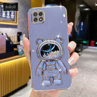 AnDyH Phone Case SAMSUNG Galaxy A22 5G/A22s 5G/F42 5G 6DStraight Edge Plating+Quicksand Astronauts who take you to explore space Bracket Soft Luxury High Quality New Protection Design