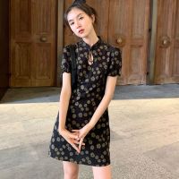 GLU660ปรับปรุงชุด Cheongsam ผู้หญิงฤดูร้อน2021ใหม่วัยรุ่น Slim Fit สไตล์จีน Retro ดอกไม้กระโปรงสั้น