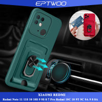 EPTWOO สำหรับ Xiaomi Redmi Note 12 11 11S 10 10S 9 9S Pro Redmi 12C 10A 10C 10 9T 9C 9A เคสโทรศัพท์กระเป๋าสตางค์ช่องเสียบการ์ดเลนส์กล้องป้องกันการกระแทกปลอกซิลิโคนผู้ถือแหวนแม่เหล็ก Stand Cover TYKB-01