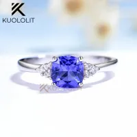 Kuololit เบาะ Tanzanite แหวนพลอยสำหรับผู้หญิงหญิงสาว Solid 925 Sterling Silver หมั้นแต่งงานเครื่องประดับคริสต์มาสของขวัญ