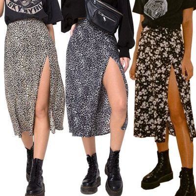 Women Skirt Harajuku leopard flower printed package hip tall waist elastic Summer style mild calf a-line skirts Women XSK8110