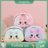 GORGESITY กระเป๋าเครื่องสำอางผ้ากำมะหยี่เคสใส่ของ Tas Kosmetik การ์ตูนแมวออแกไนเซอร์สำหรับการเดินทางความจุขนาดใหญ่สำหรับนักเรียน