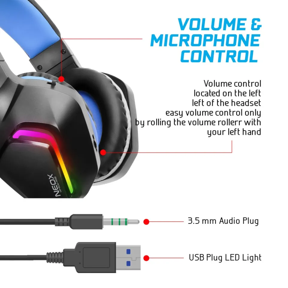 Alcatroz Neox HP500 RGB Wired Gaming Headphone with Foldable