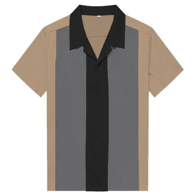 Charlie Harper เสื้อแนวตั้งเสื้อลายทางสำหรับ50S Rockabilly กระดุมเสื้อ-ผ้าฝ้ายเสื้อเชิ้ตแขนสั้นชุดเดรสวินเทจ