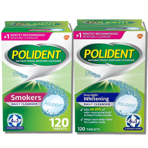 Polident Overnight Whitening Antibacterial Smokers Denture Cleanser