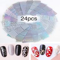 【LZ】 12/24/48Pcs Irregular Grid Printed Square sticker Nail Art Hollow Laser Sticker Fashion Women Nail Art Stencil Manicure Tools