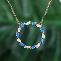 Classic Round Circle Pendant White Blue Opal Necklaces For Women Vintage Fashion Gold/Rose Gold/Silver Color Birthstone Necklace