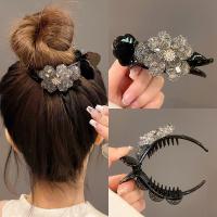 Elegant Crystal Flower Bow Hair Claws For Women Luxury Rhinestone Ponytail Clips Korean Girl Daily Wear Hairpin Hair Accessories Hair Accessories