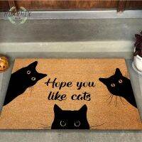 3D Printed Mats Black Cat Decorative Hope You Like Cat Coir Pattern Print Doormats Non-Slip Bedroom Bathroom Floor Porch Rugs
