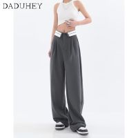 DaDuHey Womens 2022 Summer New Korean Style High Waist Loose All-Matching Straight Pure Color Slimming Wide-Leg Mop Pants ass