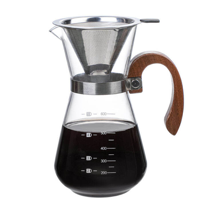 v60เทกระจกช่วงเซิร์ฟเวอร์กาแฟ600มิลลิลิตรเซรามิกเครื่องชงกาแฟแบบหยดกาแฟร่วมกันหม้อด้ามไม้เครื่องชงกาแฟ