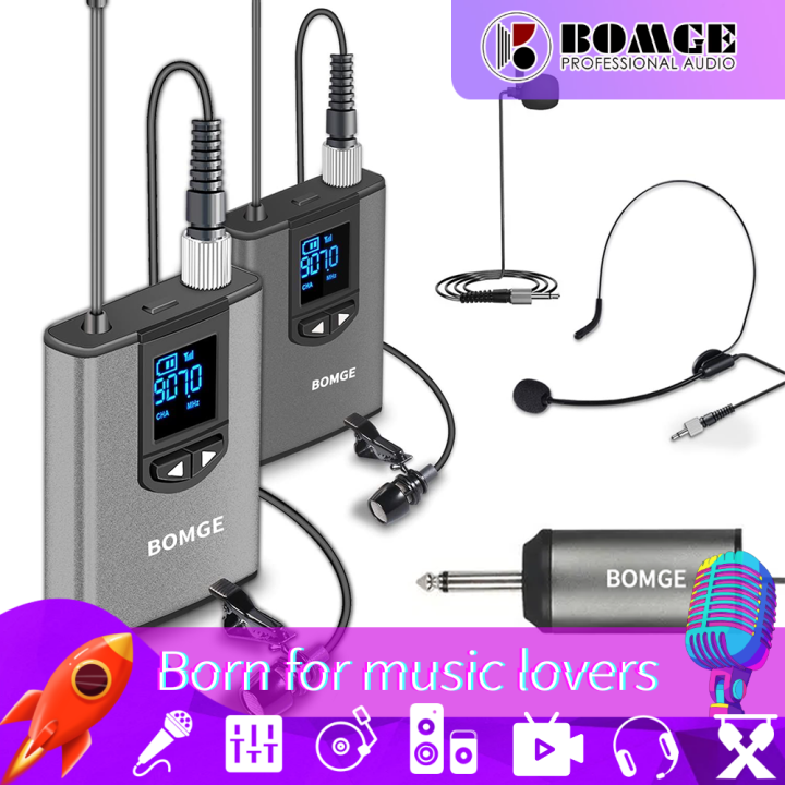 BOMGE Dual Wireless Microphone System Headset Mic/stand Mic/lavalier