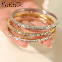 YOKADA กำไลสร้อยข้อมือเพชรคลาสสิก3สีสำหรับผู้หญิงประกายเครื่องประดับแฟชั่นเพชรสังเคราะห์ AAA