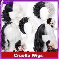 VYBL แฟชั่น ฮัลโลวีน Cos ครึ่งขาวดำ Wigs Cruella De Vil Kuila คอสเพลย์