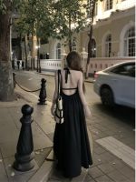 Genuine Uniqlo High-end Pure lust sexy backless halterneck dress for women summer new hot girl style slim design strappy long skirt