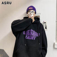 ASRV เสื้อสเวตเตอร์มีฮู้ดบุกำมะหยี่ของผู้ชายเสื้อพิมพ์ลายสไตล์ฮ่องกงวัยรุ่นใหม่อินเทรนด์เสื้อกันหนาว ผ ช เสื้อฮู้ดเท่ๆ