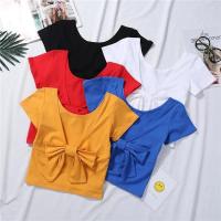 Hot Selling 2022 Summer Crop Top Women Short Sleeve Backless T Shirt Bow Knot Slim Fit Casual Street Wear T-Shirt High Waist Korea Trendy