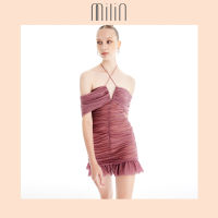 [MILIN] Crisscross off shoulder Ruched detailing at the  front and back body conscious mini dress เดรสสั้นสายเดี่ยวไขว้ปาดไหล่ทรงเข้ารูปพอดีตัวแต่งรูด / Foxy Dress