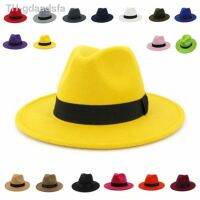 ✹ Classic Elastic Hat Wool Felt Jazz Hats Men Wide Brim Panama Trilby Cap