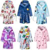 Boys Girls Cartoon Unicorn Flannel Hooded Bathrobe Autumn Winter Kids Warm Thicken Sleepwear Robe Childrens Bath Robe for Kids