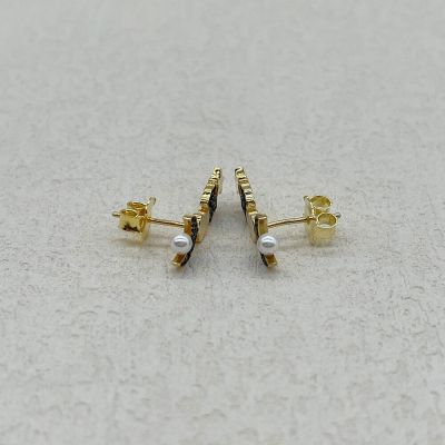 Free Shipping Gold-Plated Earrings With Multicolored Gemstones Silver With Diamonds And Pearl Bear Ear Stud Ready StockTH