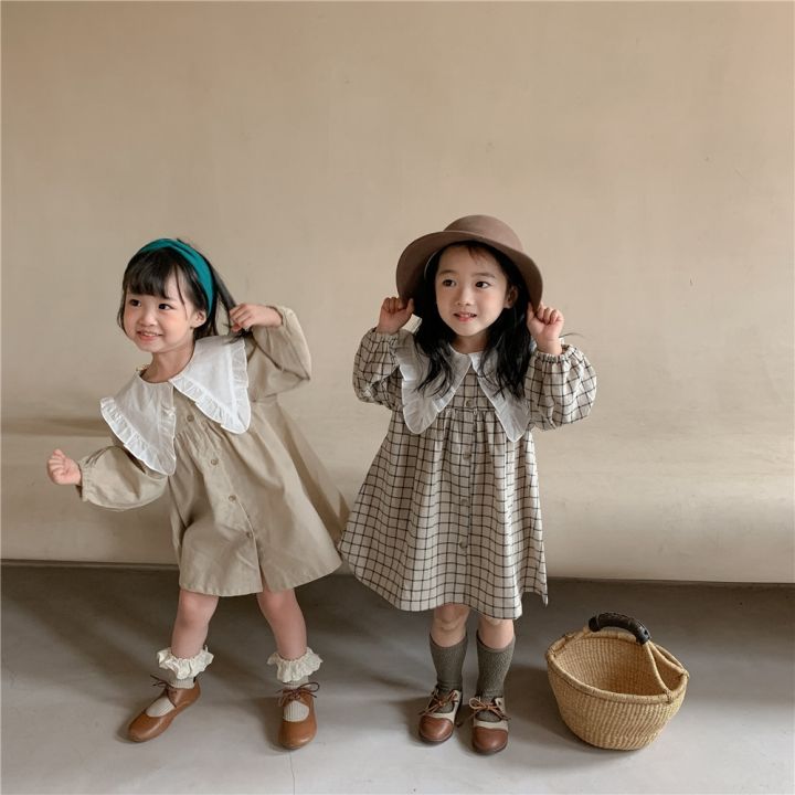 jeansame-dress-8486เสื้อผ้าลำลองฤดูใบไม้ร่วง2021ใหม่เกาหลีผ้าฝ้ายผ้าลินิน-girlsdress-บิ๊กเปิดลง-collardress