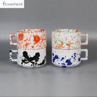 【High-end cups】 รูปแบบหมึกเซรามิกแก้วพอร์ซเลนถ้วยกาแฟ T Eaware หมึก Dot ถ้วยชาที่มีการจัดการกาแฟสำนักงานนมข้าวโอ๊ตแก้วถ้วยกาแฟ